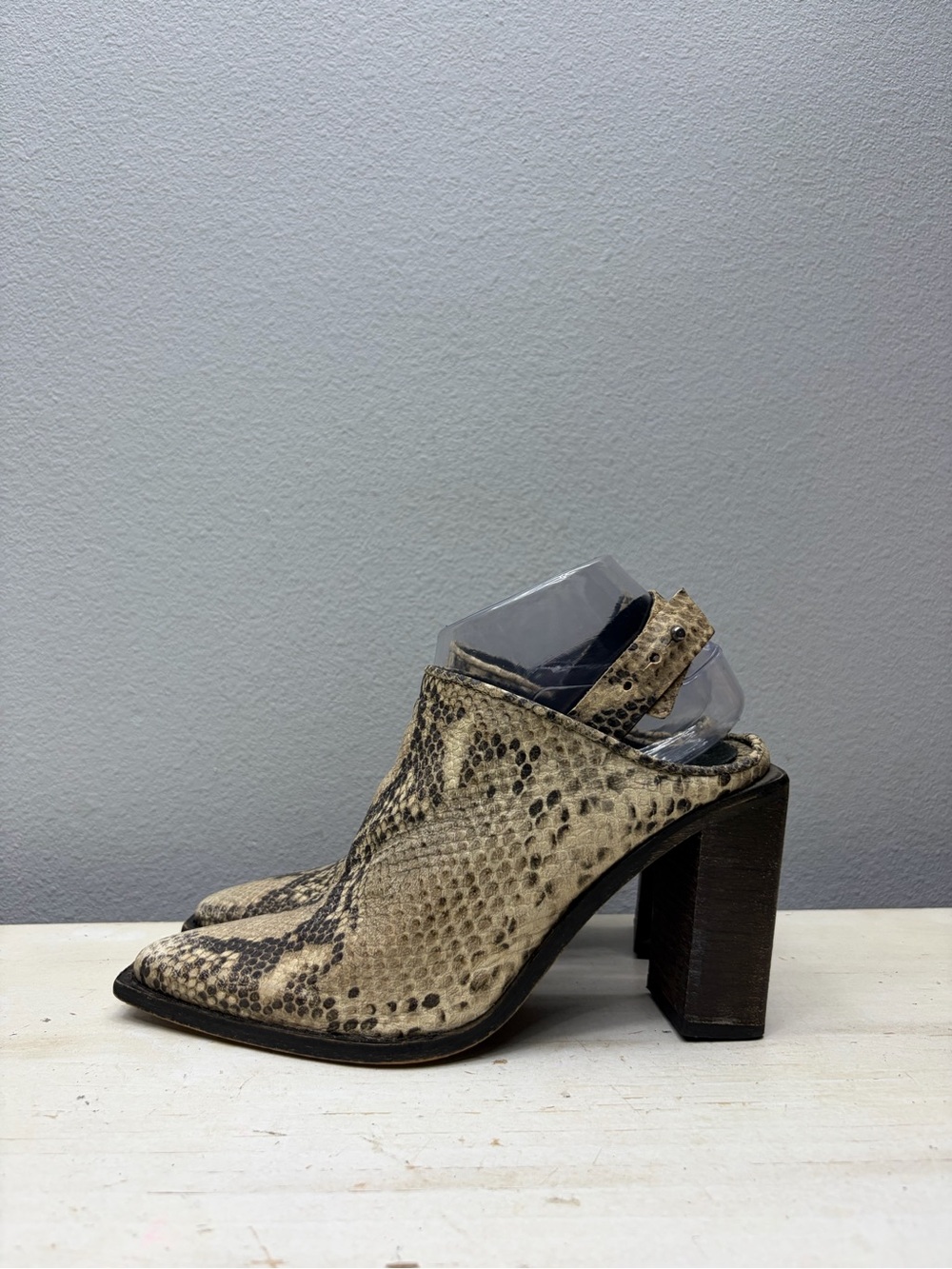 Free People Silver Storm Snake Skin Slingback Mules Size 37